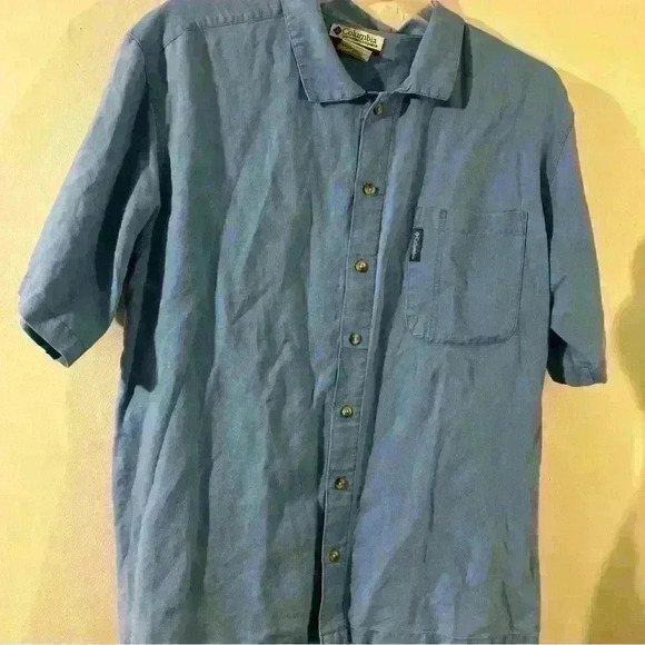 Columbia Men’s SZ XL Blue Short Sleeve Casual Cotton Blend Button Up Shirt - Picture 1 of 7